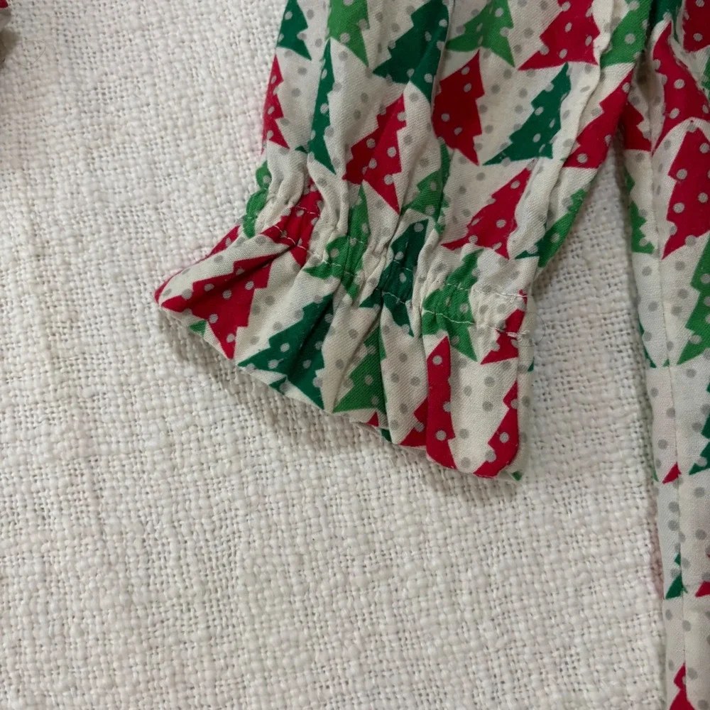 Crewcuts Kids Christmas Tree Nightgown Red Green Polka Dot Sleepwear Size 6